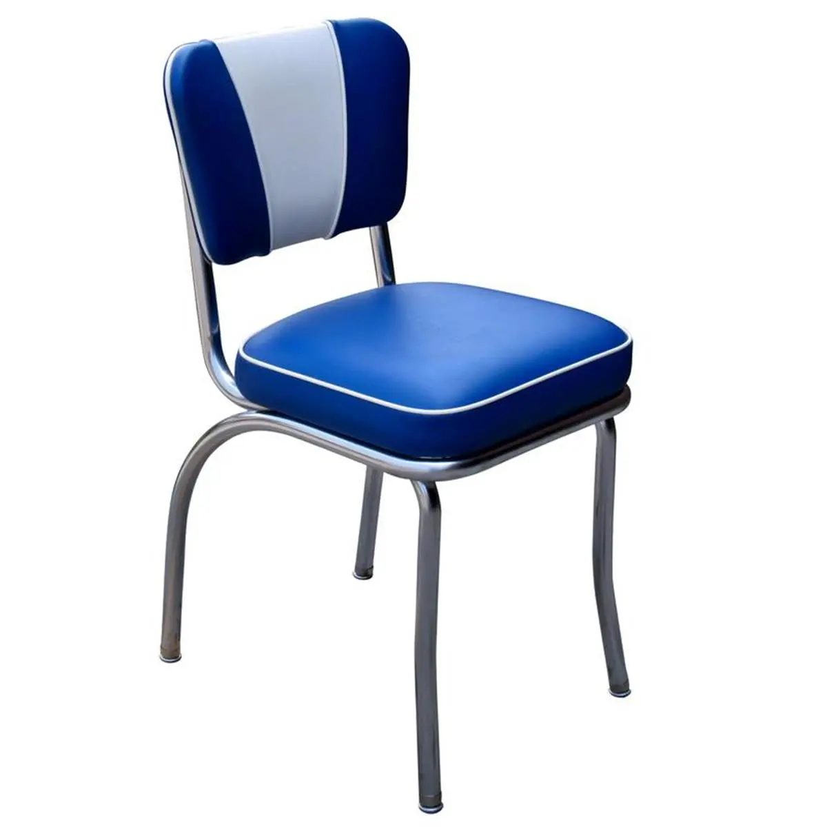 4220 V -Back Diner Chair -Royal Blue-White- with 2 inch Box Seat - Chrome