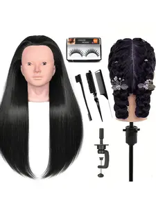 Mannequin Head with Hair for Cosmetology Practice, Ideal for Hair Styling & Braiding Training, Includes Table Clamp & DIY Styling Kit