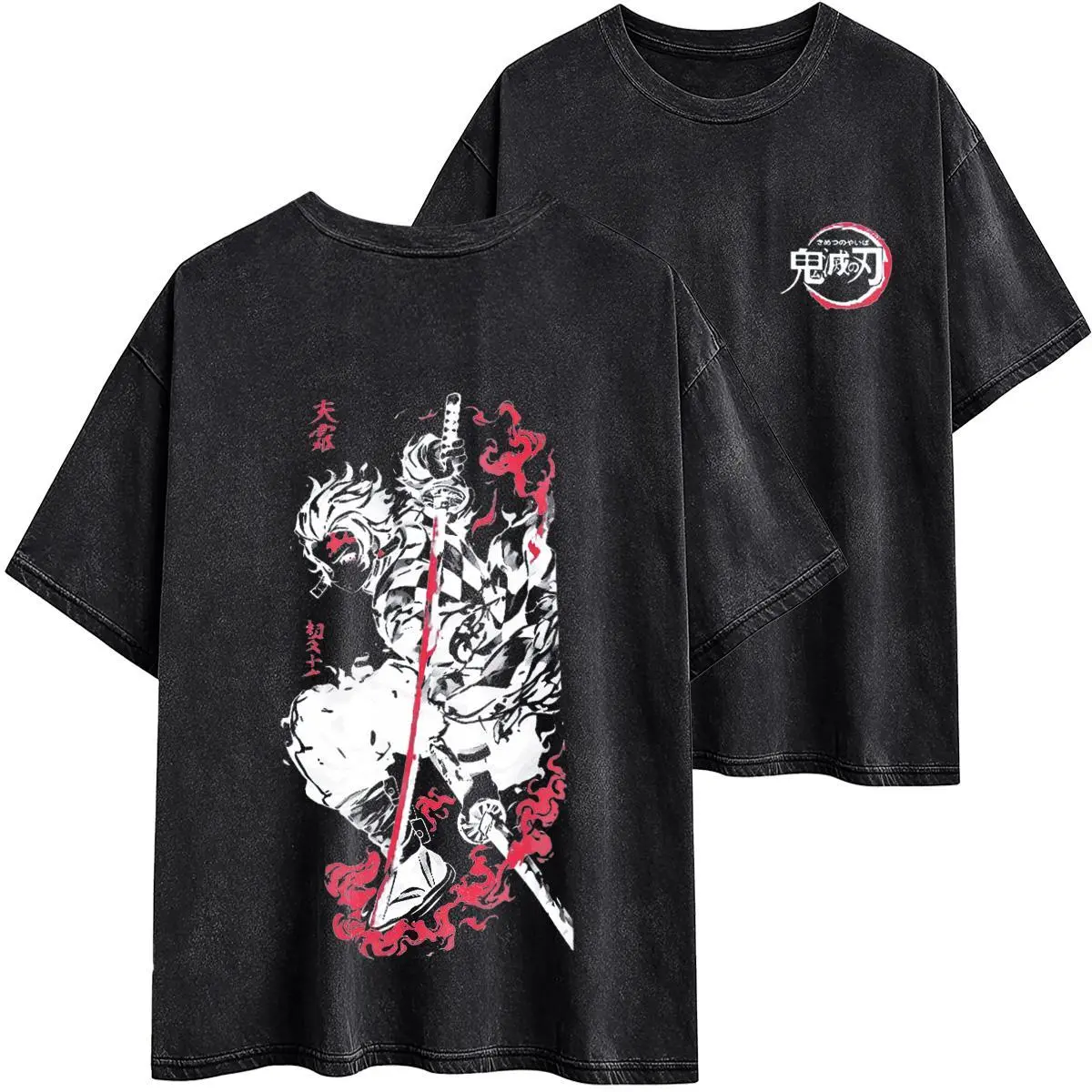 Tanjiro Kamado Washed Fabric shirt, Demon Slayer t-shirt, Anime sweatshirt hoodie, Inosuke, Rengoku, Anime lover t-shirt Menswear graphic teesFather's Day Gift
