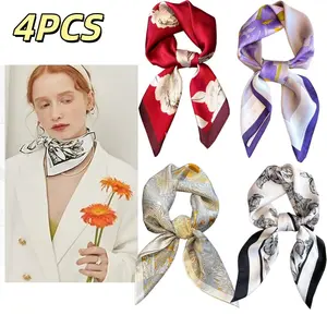 4pcs of Fashionable Women's Hair Bands and Scarves, Lightweight and Skin-friendly Satin Headscarves, Trendy and Simple Women's Decorative Scarves, Which Can Be Used for Head and Neck Decoration or as Embellishments for Bags.