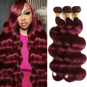 【Gefily】12A Budget-friendly Brazilian Hair Bundles 99J Dark Red Body Wave Human Hair Weave Extensions Shed-Free & Silky 12-30 Inch
