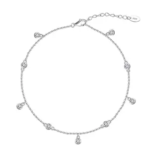Modern Active Elegant Round Zircon Dangle Anklet - 925 Sterling Silver Summer Jewelry