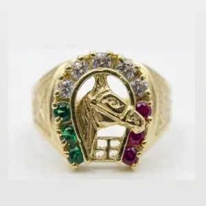 Anillo de Herradura  y Caballo Con Zirconias Tricolor Oro14k Size -10