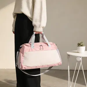 Functional Color Block Duffle Handbags for Men and Women, Lightweight Travel Tote Bag with Waterproof Shoe Storage Compartment