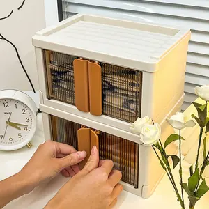 Foldable Transparent Storage Box for Home, Desktop Storage Box, Multi-Function Organizer with Phone and Tablet Stand, Durable Food-Grade Plastic Container, Foldable Storage Boxes, Folding Storage Boxes