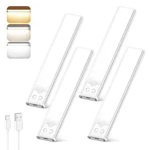 4-Pack Under Cabinet Lighting, 68LED 1800mAh Motion Sensor Lights Indoor, 3 Color Wireless Dimmable Rechargeable Battery Operated Closet Lights, Magnetic Under Counter Light Fixture for Kitchen Stair