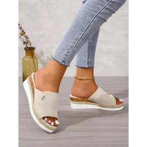 (New)Women's Fashionable Plain Color Wedge Sandals, Casual Comfortable Platform Sandals for Summer, Espadrilles Wedges, Sandals Slippers, Lightweight Breathable Shoes for Daily Wear, Footwear