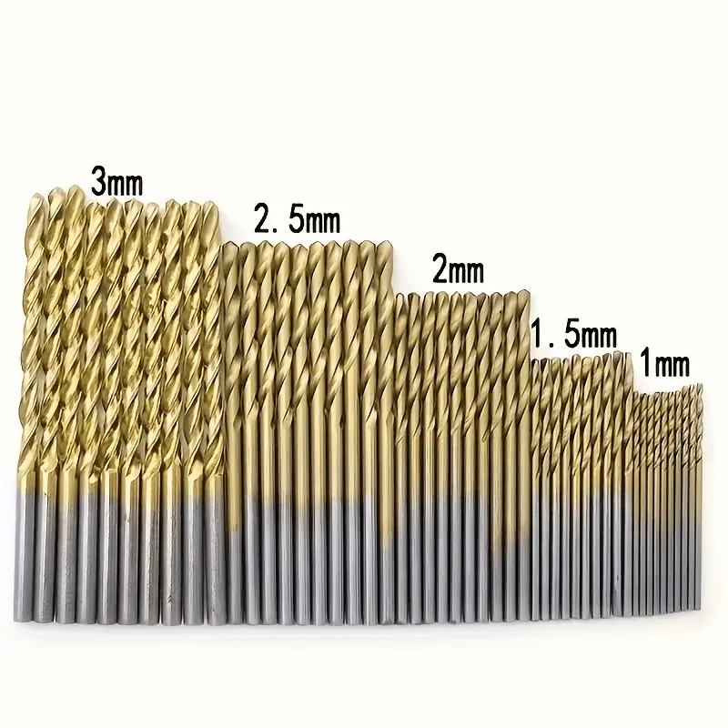 50pcs Titanium-Coated High-Speed Steel Drill Bit Set, Metal Drill Bits, Drill Bit Kit, Round-Shank Spiral-Groove, Multi-Size, High-Performance, Home & Shop Use, Drilling Tools