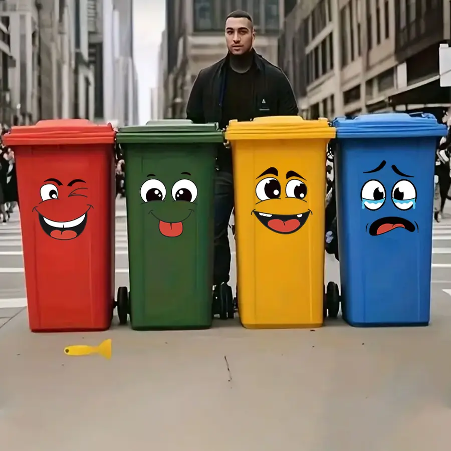 4PCS/1Sheet Cartoon Face Stickers, Self-adhesive and Removable, Suitable for Trash Cans, Walls, Bathrooms, and Refrigerators, Funny Themed Designs To Cover Unsightly Areas