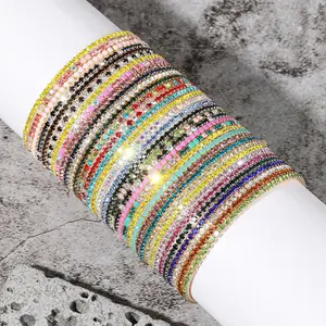 New 2026 10/20pcs Colorful Sparkling Single Row Rhinestone Inlaid Adjustable Bracelet Set Gift for love