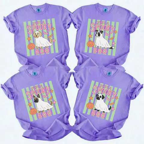 Women's Custom Comfort Colors Halloween Half-Sleeve Cotton Mum T-Shirt - 50+ Cute Witch/Puppy/Pumpkin Graphics, Soft Breathable Fabric, Spooky Fall Gift for Animal Lovers, Check Style, Casual Fit, Women's Tops Alternative