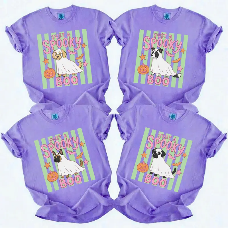Women's Custom Comfort Colors Halloween Half-Sleeve Cotton Mum T-Shirt - 50+ Cute Witch/Puppy/Pumpkin Graphics, Soft Breathable Fabric, Spooky Fall Gift for Animal Lovers, Check Style, Casual Fit, Women's Tops Alternative