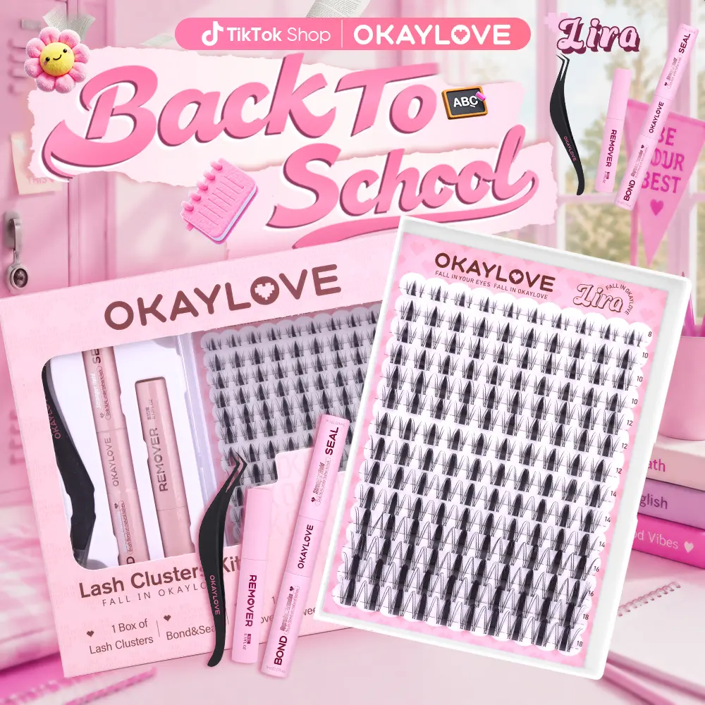 OKAYLOVE Lira Lash Clusters Kit - Cosmetic Beauty Products with 1-2 Weeks Long-lasting Lash Bond & Seal, Tweezers, Eyelash Remover for DIY Home Alt Makeup Styling (Ideal for Natural Clean Girls Gifts), Makeup Gifts #backtoschool #sohochic