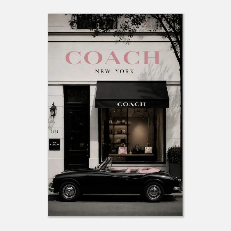 Luxury Wall Art, Pink Convertible Car Print, Boutique Inspired Decor, Glam Office & Bedroom Poster Unframed