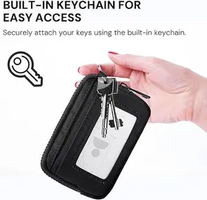 Beige Mini Zip Card Case for Women with Clear ID Window, Coin Purse, Lightweight Small Zipper Wallet,Portable Organizer(Black) Free Express