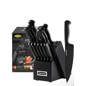 McCook® Knife Sets,German Stainless Steel Knife Block Sets with Built-in Sharpener, Black