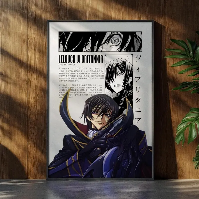 Lelouch vi Britannia Code Geass Poster Print, Anime Manga Wall Art, Japanese Minimalist Decor, Dark Anime Room Decor, Anime Gift, Otaku Poster (Unframed, Print Only)