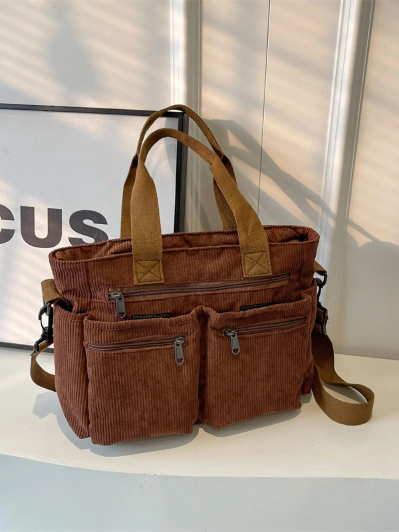 Women's Solid Color Zipper Tote Bag, Large Capacity Multi-pocket Portable Shoulder Bag, Casual Trendy Versatile High-quality Daily Commuting Bag, Business Style Tote Women's Solid Color Zipper Tote Bag, Large Capacity Multi-pocket Portable Shoulder Bag, Casual Trendy Versatile High-quality Daily Commuting Bag, Business Style Tote