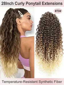 28inch 70cm Deep Deep Wave Clip-On Ponytail Wig, Ponytail Hair Extensions, Heat-Resistant Synthetic Fiber, Soft Wavy Curly, Natural Curly Hairstyle, Women's Daily Use
