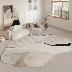 1pc Irregular Shape Living Room Decorative Carpet Light Luxury Retro Bedroom Plush Carpet Fluffy Soft Art Design Cloakroom Carpet Household Washable Anti-slip Modern Indoor Rug Floor Mat