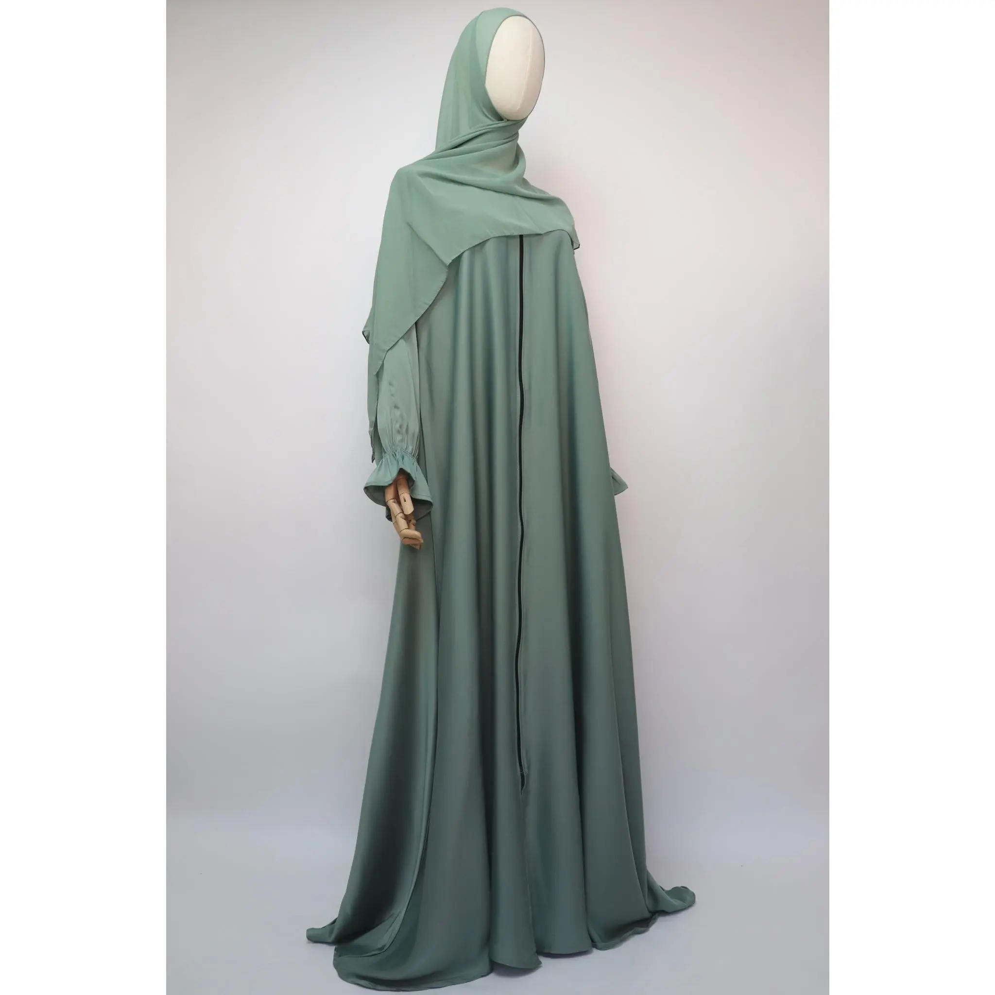 Full Zip Semi Flare Crinkle Abaya - Aquamarine
