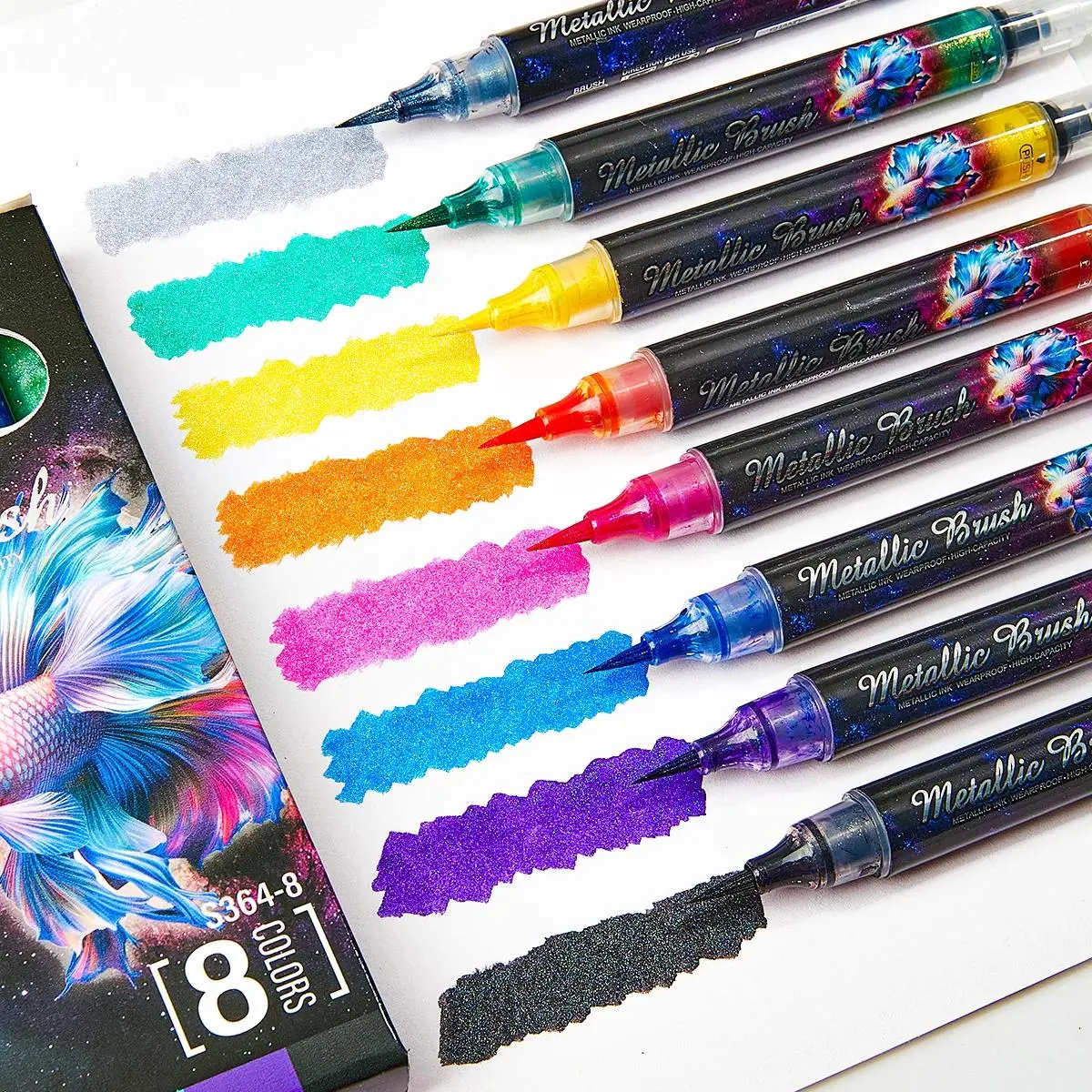 Glitter Dual Metallic Brush Pen, 8 Counts/set DIY Album Pen, Hand Journal Greeting Card Writing Flash Pen, Suitable for Holiday Painting, Dual Brush Pens