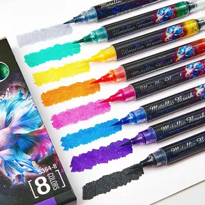 Glitter Dual Metallic Brush Pen, 8 Counts/set DIY Album Pen, Hand Journal Greeting Card Writing Flash Pen, Suitable for Holiday Painting, Dual Brush Pens