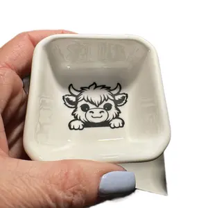Adorable Baby Highland Cow Trinket Dish - Cute Cow Design - Assorted Colors Available - Plates Matte Black