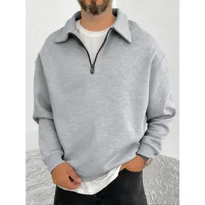 Men's Classic Versatile Solid Color Half-Zip Sweatshirt, Essential Fleece Lined Pullover for Fall & Winter Casual Wear