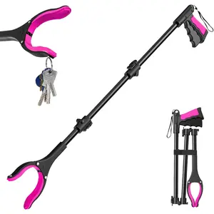 36" Grabber Reacher Tool, Foldable Reacher Grabber Pickup Tool with 360 °   Rotating Jaw & Two Magnets, Extra Long Trash Picker Upper Grabber, Lightweight Grabbers for Seniors, Pink garden