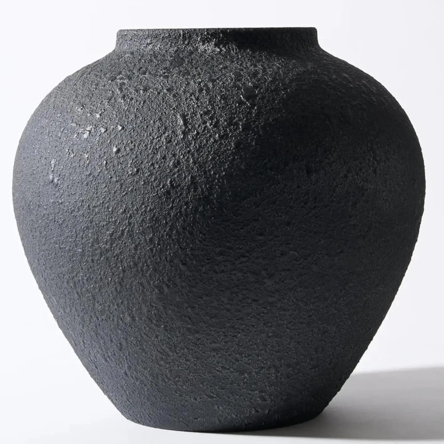 Black Metal Rustic Large Round Vase for Table Centerpieces 10.6 inches Arina Vase Earthy Stone Look Textured Modern Homes Farmhouse Centerpiece Decor