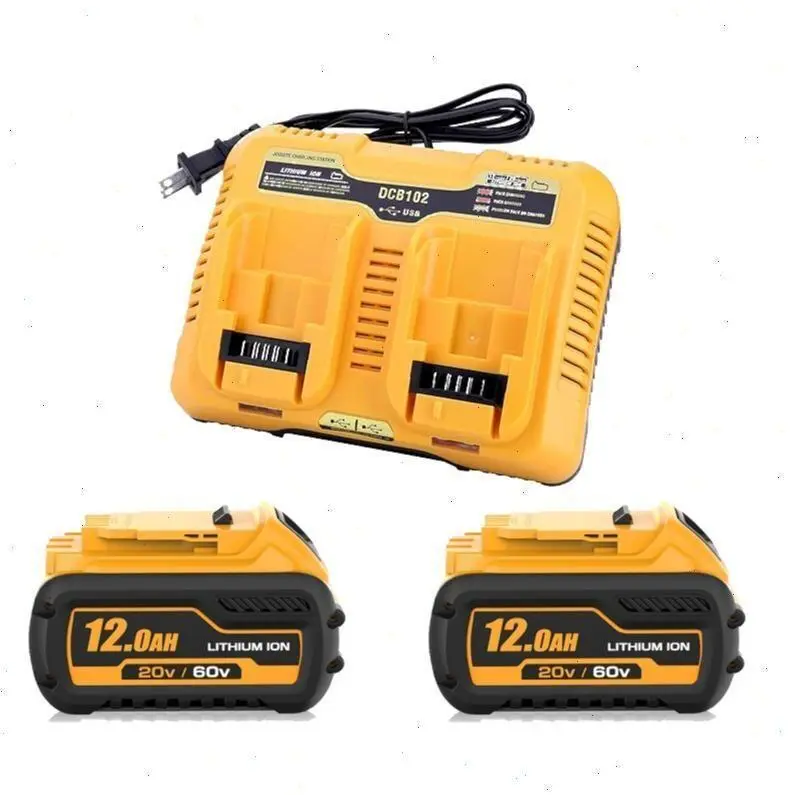 DeWalt DCB609 60V Max 12Ah Lithium Ion Battery & DCB102 Charger - Flexvolt Compatible for 20V/60V Cordless Power Tools, with LED Indicator, High-Capacity Performance