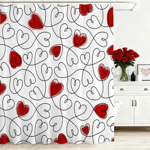 Valentines Day Shower Curtain, Red Heart Bath Curtain for Valentine Bathroom Decor, Waterproof Fabric Shower Curtain for Valentines Gifts for Her, 72 X 72 Inch