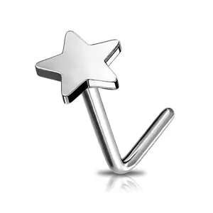Oufer 20G Titanium L-shaped Flat Star Nose Stud Piercing Ring