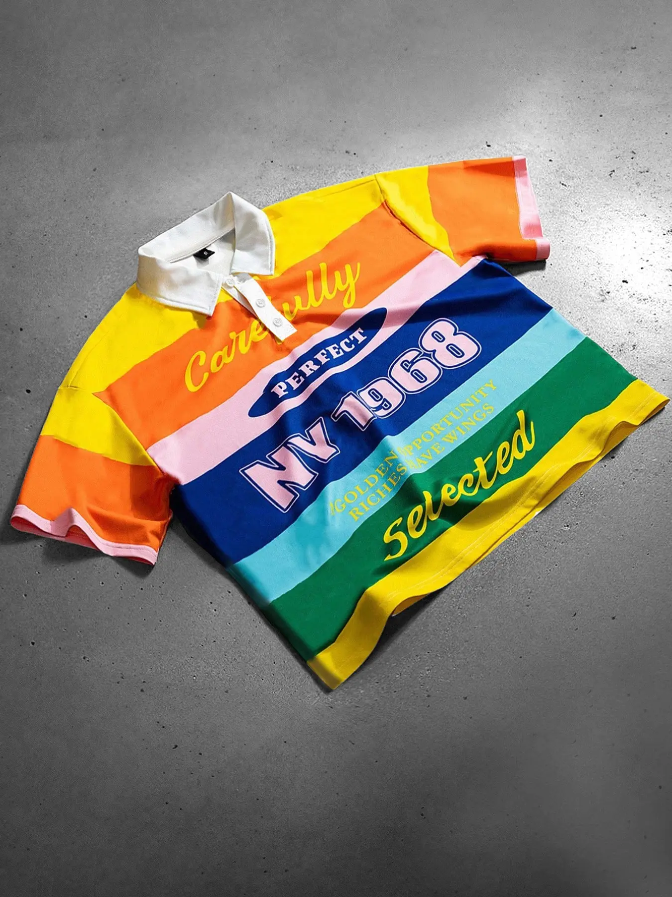 Rainbow striped polo collar, Striped polo neck short sleeved T-shirt loose fit men's shirt, graphic geometric print unisex shirt street fashion casual stripe Streetwear Top Casual Breathable Summer