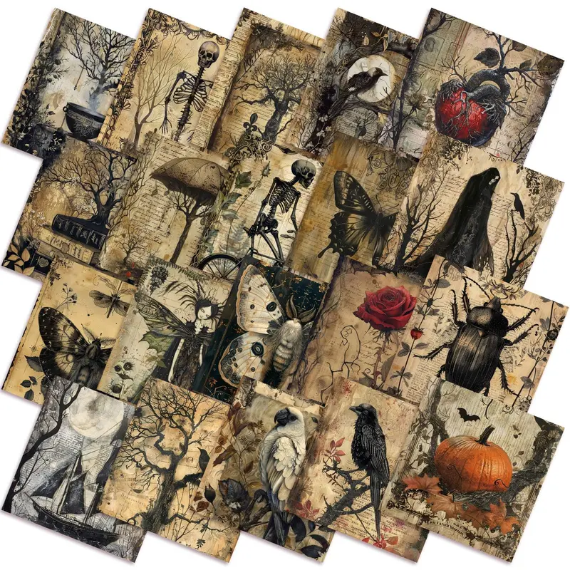 Vintage Halloween Durable Soft Polyester Quilting Fabrics Bundle - Precut 10x10in, Skeleton-Witch/Gothic Black Bat-Crow Prints, Vibrant Festive Sewing Supplies for Spooky Patchwork, Clothes & Home Decor DIY Enthusiasts