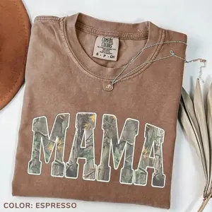 Comfort Colors Hunting Mama Camo Western Vintage Tshirt, Trendy Mom T-Shirt, Camo Print Tee, Retro Hunting Distressed, Apparel Made In The USA		