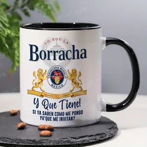 1pc, 11oz Funny Ceramic Coffee Mug - "Y Que Tiene!Do they already know how to invite me?"Humorous & Ironic Design, White with Boracha Beer Bottle Illustration, Perfect Gift for Coffee Lovers, Coffee Lovers Gift| Playful Mug Design| White Ceramic Mug, Coff