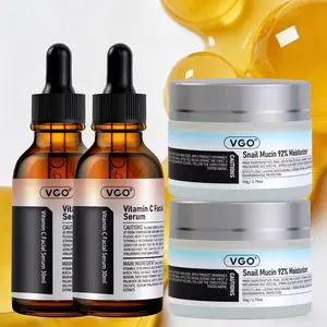 VGO Sensitive Skin Rescue Skincare Set - Vitamin C Facial Serum Essential Oil & Snail Mucin 92% Moisturizing Cream, Reduces Redness & Inflammation, Locks in Moisture for 24 Hours, Gentle Enough for Daily Morning & Night Use
