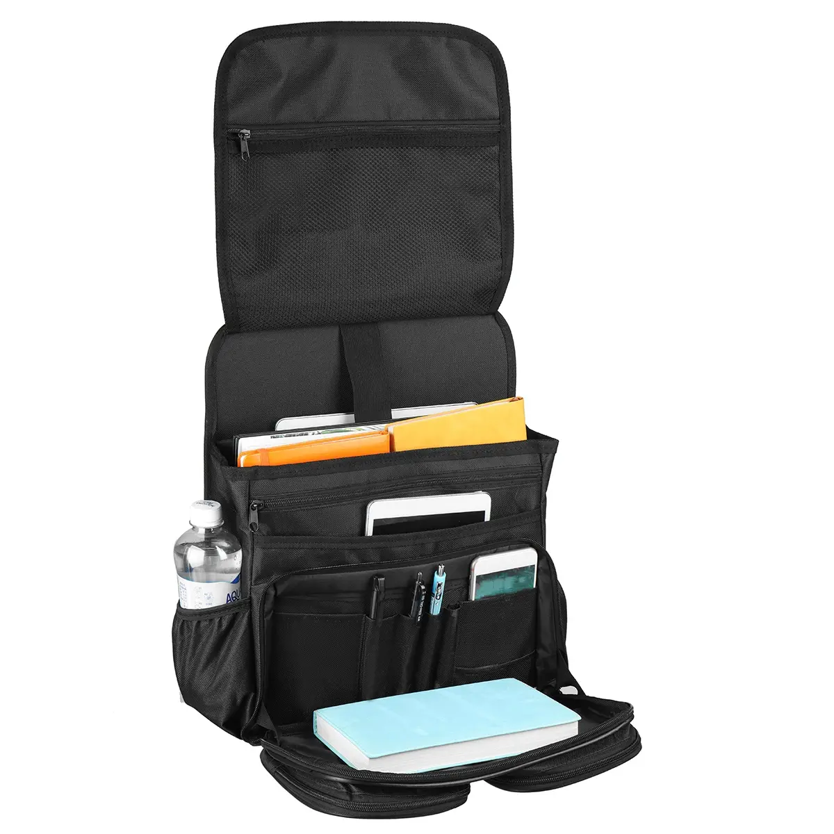 Car Front Seat Organizer,Passenger Car Seat Organizer with Tablet and 17.3" Laptop Storage,2 in 1 Adjustable Strap DesignHanging on the SeatShoulder Rest Strap,Organizer for Road Office