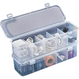 Large Capacity Data Cable Organizer Box with Lid and 4 Compartments - Suitable for Office and Home Use, Space-Saving Desk Storage, Made of Durable Plastic, Perfect for Office Organization and Daily Home Organization, Shelf Baskets