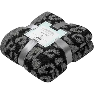 Fuzzy Leopard Knitted Throw Blanket Soft Cozy Warm Microfiber Blanket for Couch Sofa Bed Travel(Graphite/Carbon, 50"x60")