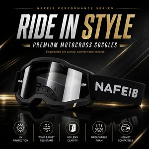 NAFEIB motocross goggles for men, wind and dust resistant motorcycle riding goggles with clear HD lenses