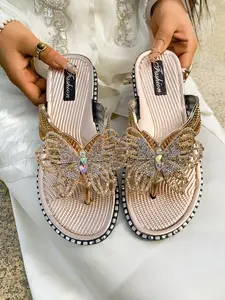 Women's Silver Rhinestone Butterfly Flip Flops #WomenFlipFlops #RhinestoneButterfly #SilverFlipFlops #SummerFlipFlops #PartyShoes