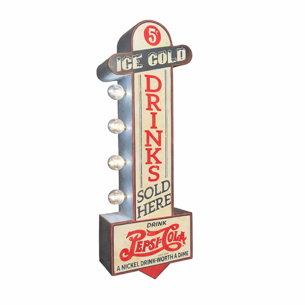 Pepsi Cola Double-Sided Marquee LED Sign - Officially Licensed 25" Retro Galvanized Metal Plaque, Battery-Operated, Wall-Mountable Home Decor, Gift-Worthy Artwork for Vintage Garage Display