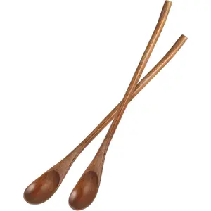 2 count Wooden Long Coffee Spoons - Honey &  Stirrer Swizzle Mixing Spoons for  Kitchen