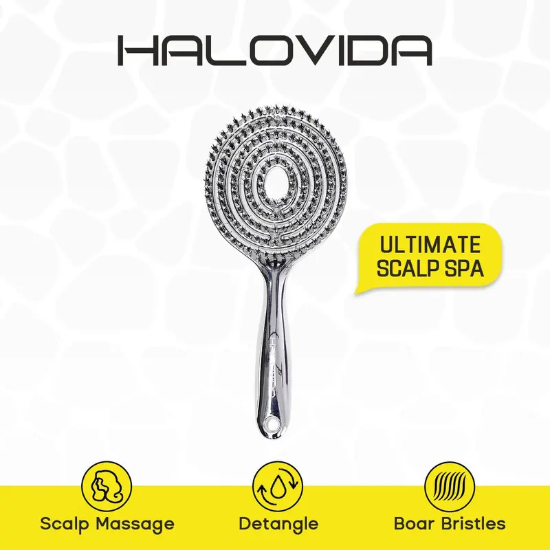 HALOVIDA Anti-Static Hollow Round Bristle Brush - Massaging Design for Enhanced Volume,Detangling Brush for Pain-Free Brushing,Reduces Heat Damage, Perfect for Quick Drying and Voluminous Styling,Gentle,Boar bristle brush,Use in Wet and Dry Hair