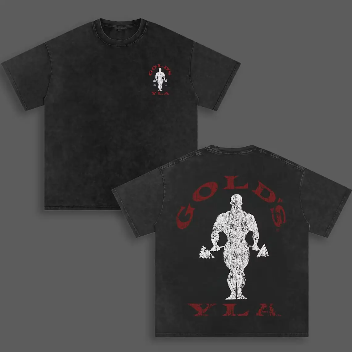 Gold’s Gym YLA T-Shirt – Vintage Washed Oversized Pump Cover for Hardcore Lifters, Wolves Forever Brotherhood Graphic Tee, Gym Rat Aesthetic Streetwear, No Days Off Savage Mode Iron Addict Look