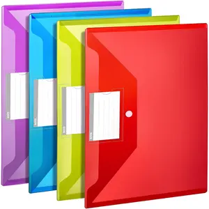 File Folders for Documents 4 Pcs Plastic Folders with Pocket Plastic Envelopes with Snap Closure Reusable File Bags for School & Office A4 Size