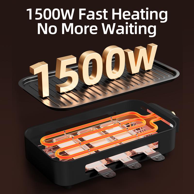 Indoor Smokeless Grill, Non-Stick Cooking Removable Plate1500W, Dishwasher Safe, Suitable for Grilling, Roasting &Frying Indoor Smokeless Grill, Non-Stick Cooking Removable Plate1500W, Dishwasher Safe, Suitable for Grilling, Roasting &Frying